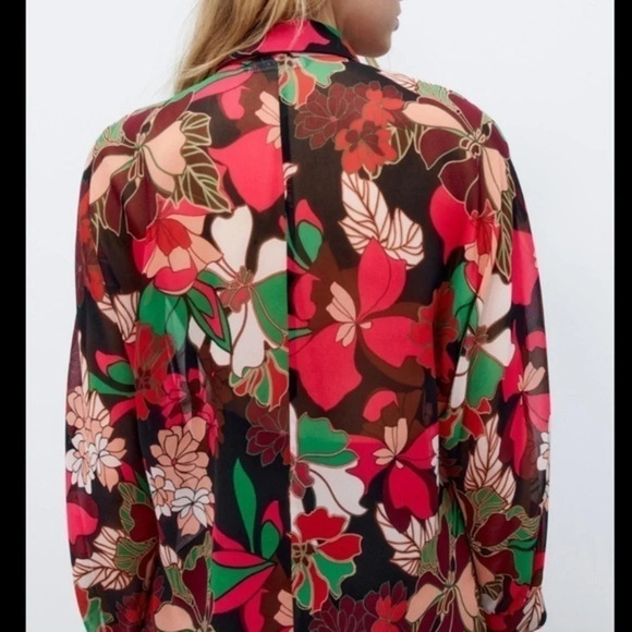 New Zara Floral Print Satin Effect Dress - Picture 11 of 16